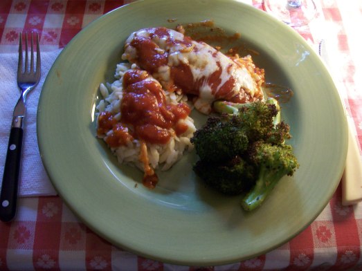 Chicken Parmesan with Orzo and Broccoli 