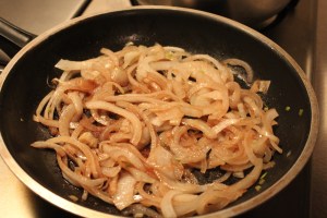 Onions browning in a little oil.
