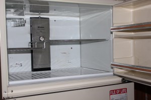 The freezer, now empty of its contents.