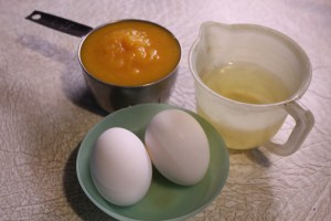 Wet ingredients:  oil, eggs, and pumpkin.