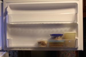 Freezer door;  two deep shelves.
