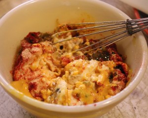 Mixing up the sauce.