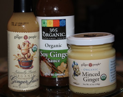 Ginger juice, Ginger soy sauce, minced ginger all readily available for cooking.