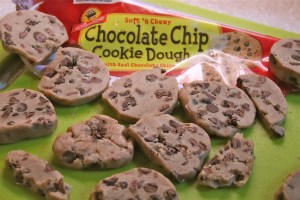 Cookie Dough sliced as if to make cookies.