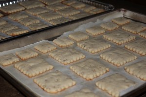 Cookies cooling before frosting.