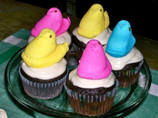 Hidden Egg Cupcakes with Peeps.
