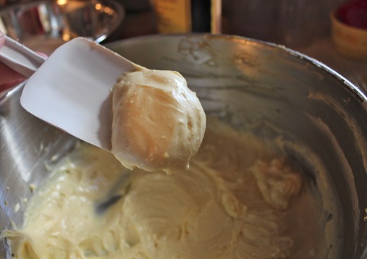 Egg yolk mixture beaten with cream cheese and mascarpone.