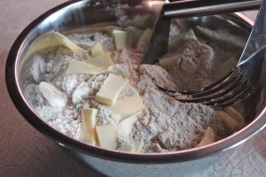 Cut butter into the dry ingredients.
