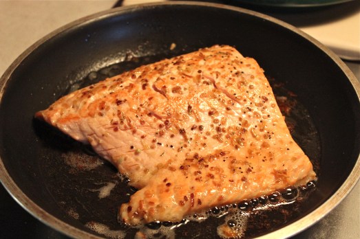 Cook salmon until golden and browned, but still moist.