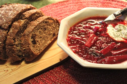 A loaf of dark rye or whole grain bread is the perfect accompaniment.
