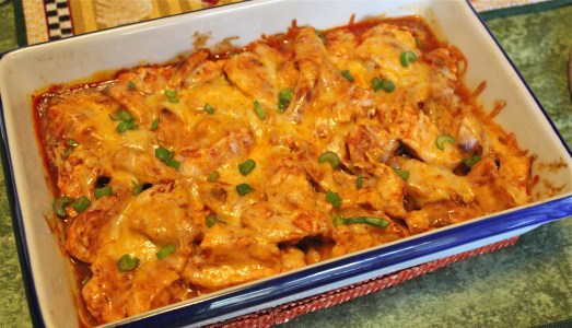 Once baked, sprinkle with green onions.