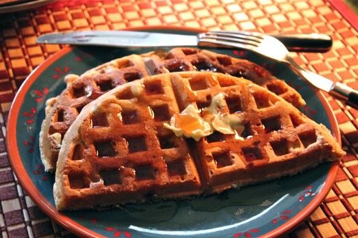 Waffles for breakfast.  What a treat!
