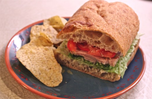 Horseradish and caramelized onion pork sandwich.