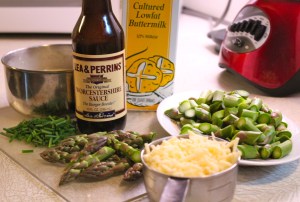 Asparagus, chives, cheese, buttermilk, eggs and Worcestershire sauce make the filling.