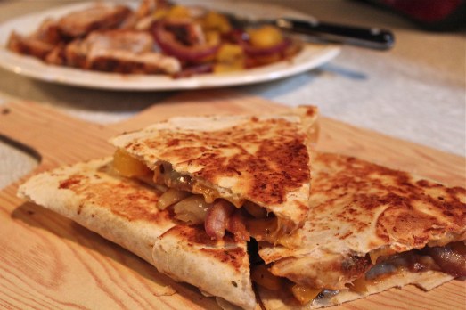 Grilled chicken and vegetable quesadillas.