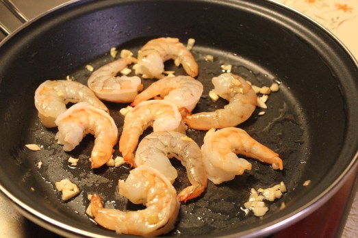 sautéing the shrimp.