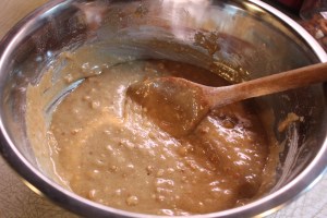 Mixing in the dry ingredients.