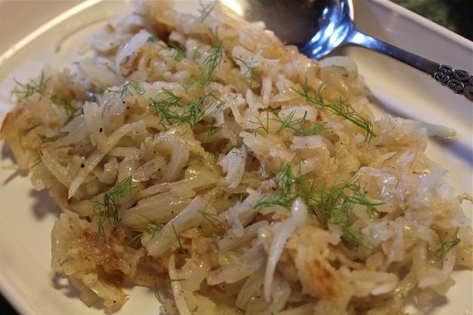 Serve on a platter, garnished with fennel fronds.