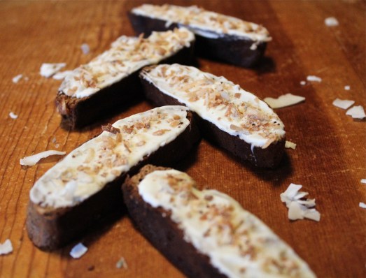 I spread chocolate on only one side of some of them, and sprinkled with coconut.