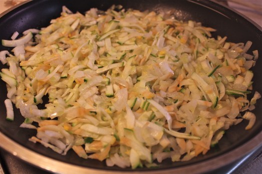 Saute the vegetables and onion in a little olive oil.