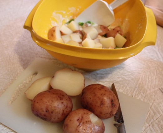Red-skin potatoes cooked tender.