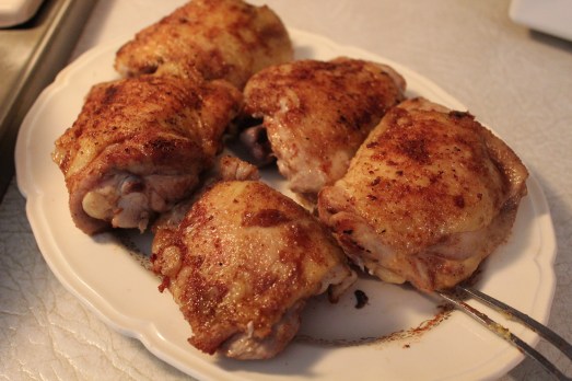Chicken thighs nicely browned.