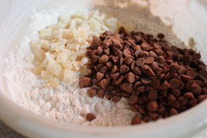 Mix in crystallized ginger and cinnamon chips.