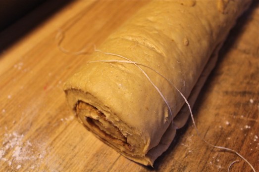 Roll up, then slice or cut with dental floss into 15 rounds.