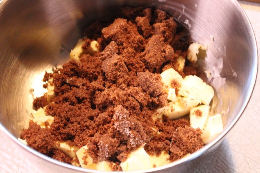 Cream together the brown sugar and butter.