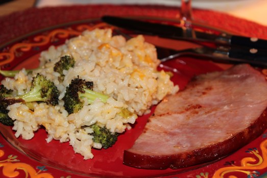 Baked risotto with ham.
