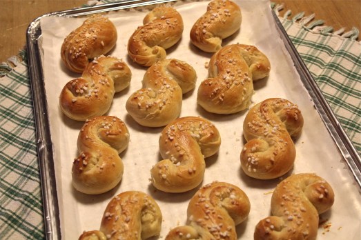 An egg wash before going into the oven makes a shining golden crust.