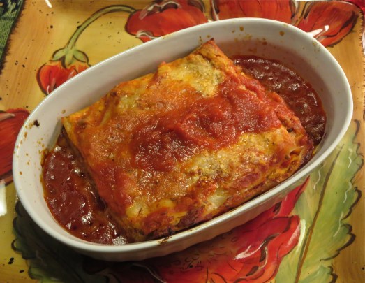 A leftover piece rewarms with a little extra sauce.