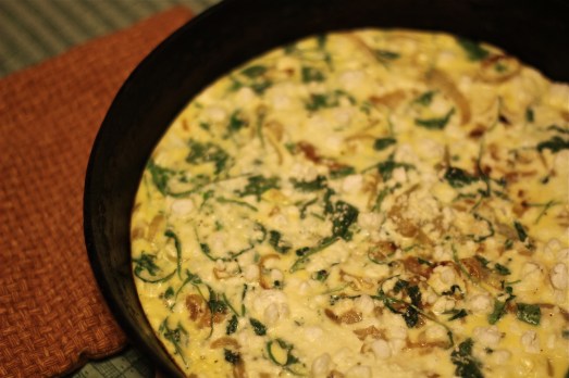 Onion and Arugula Frittata with Goat Cheese