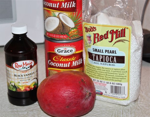 Tiny pearl tapioca, plus "light" coconut milk.