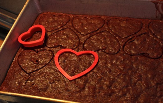 Cutting out the hearts.