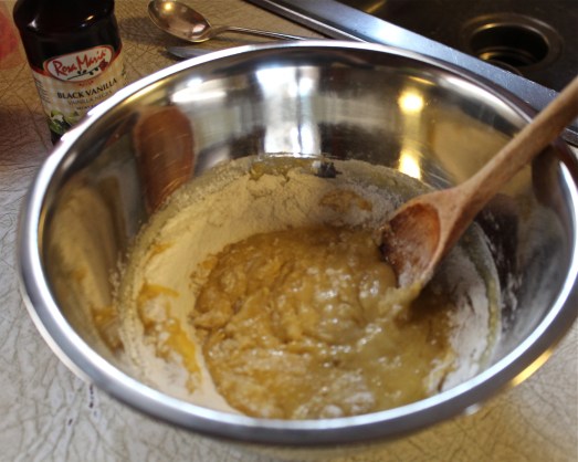 Add eggs to flour and sugar and mix well.