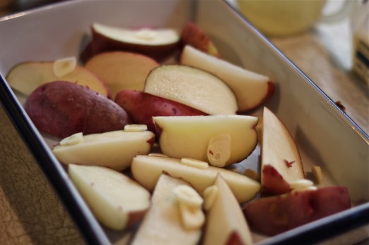 Red-skin potatoes, quartered.