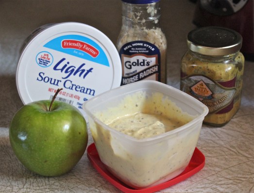 Dipping sauce, all made, and its ingredients.