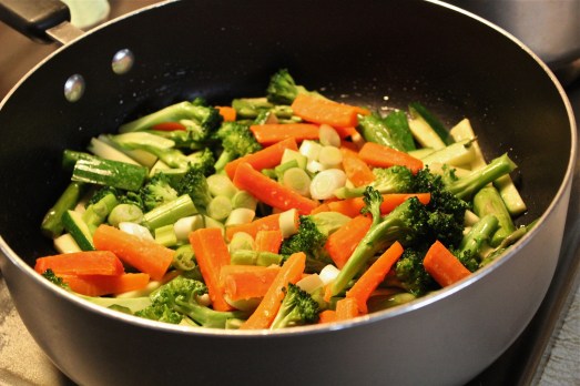  Sautéing the vegetables.