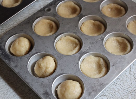 Form dough into "cups" with your fingers.