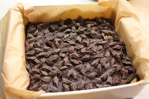 Top batter with remaining chopped chocolate.