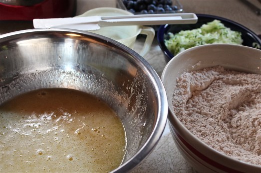 Add dry ingredients to egg mixture.