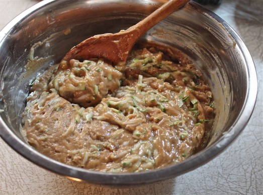 Stir in zucchini, then blueberries.  Batter will be thick.