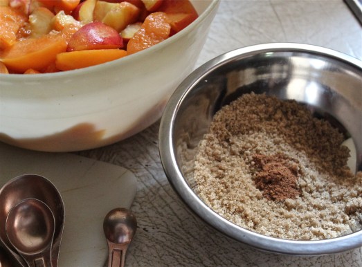 Slice and dress the apricots.  Make crumb mixture.