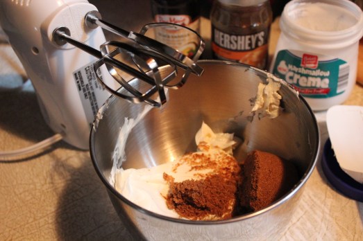 Whip brown sugar with cream cheese.