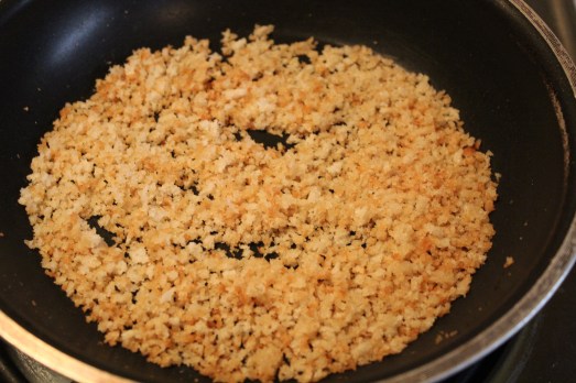 Remove when the crumbs are golden and crunchy. 