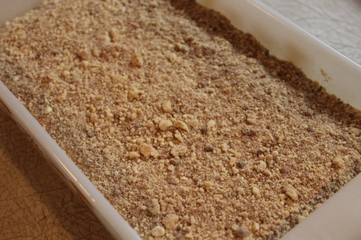 Top layer, cinnamon crumbs.