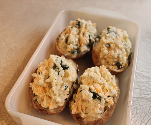 Fill potato shells with the filling.