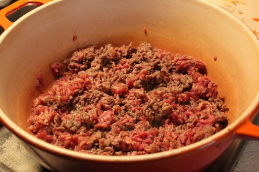 Browning all the meat.