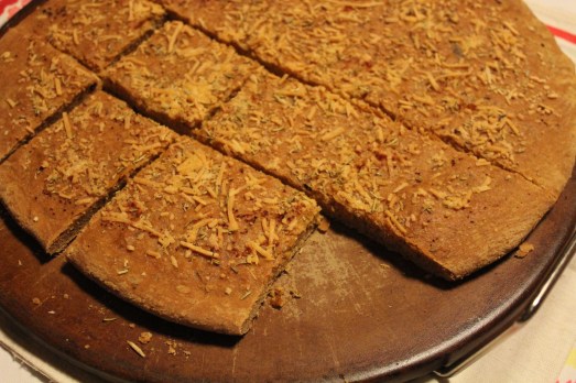 Whole wheat, tomato and rosemary focaccia.